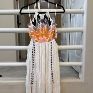 Rip Curl White Maxi Dress with Orange, Pink and Black Chevron Bodice